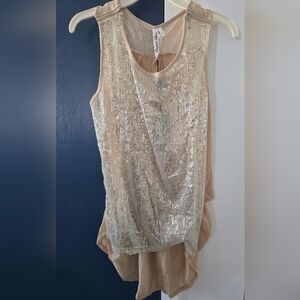 NWT Sleeveless Silver Sequin High-Low Beige Top